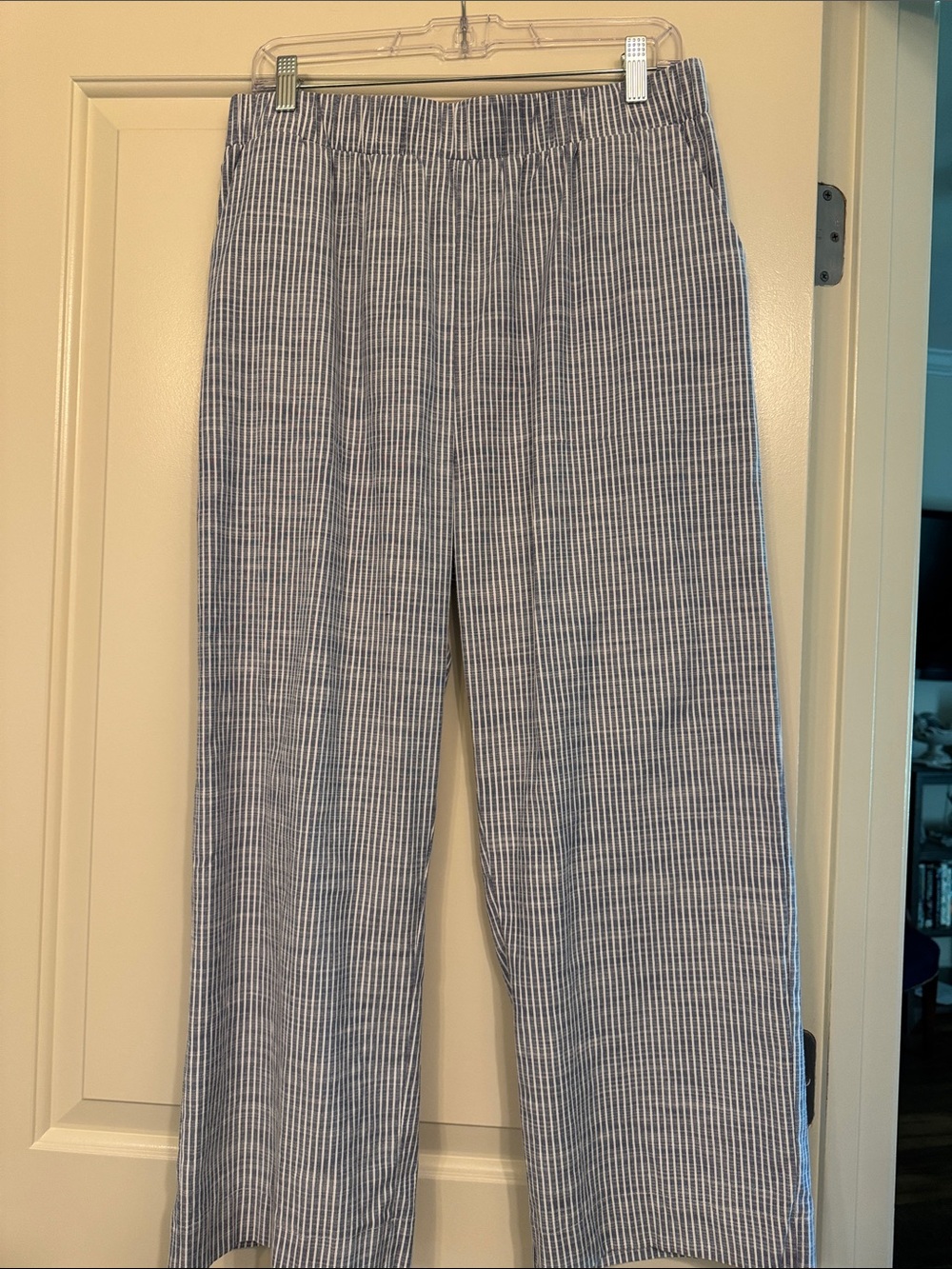 Amazon Blue and White Striped Cropped Pants